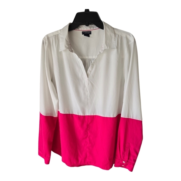U.S. Polo Assn Shirt Women Sz L White Pink Pullover Long Sleeve Colorblock - Picture 1 of 9